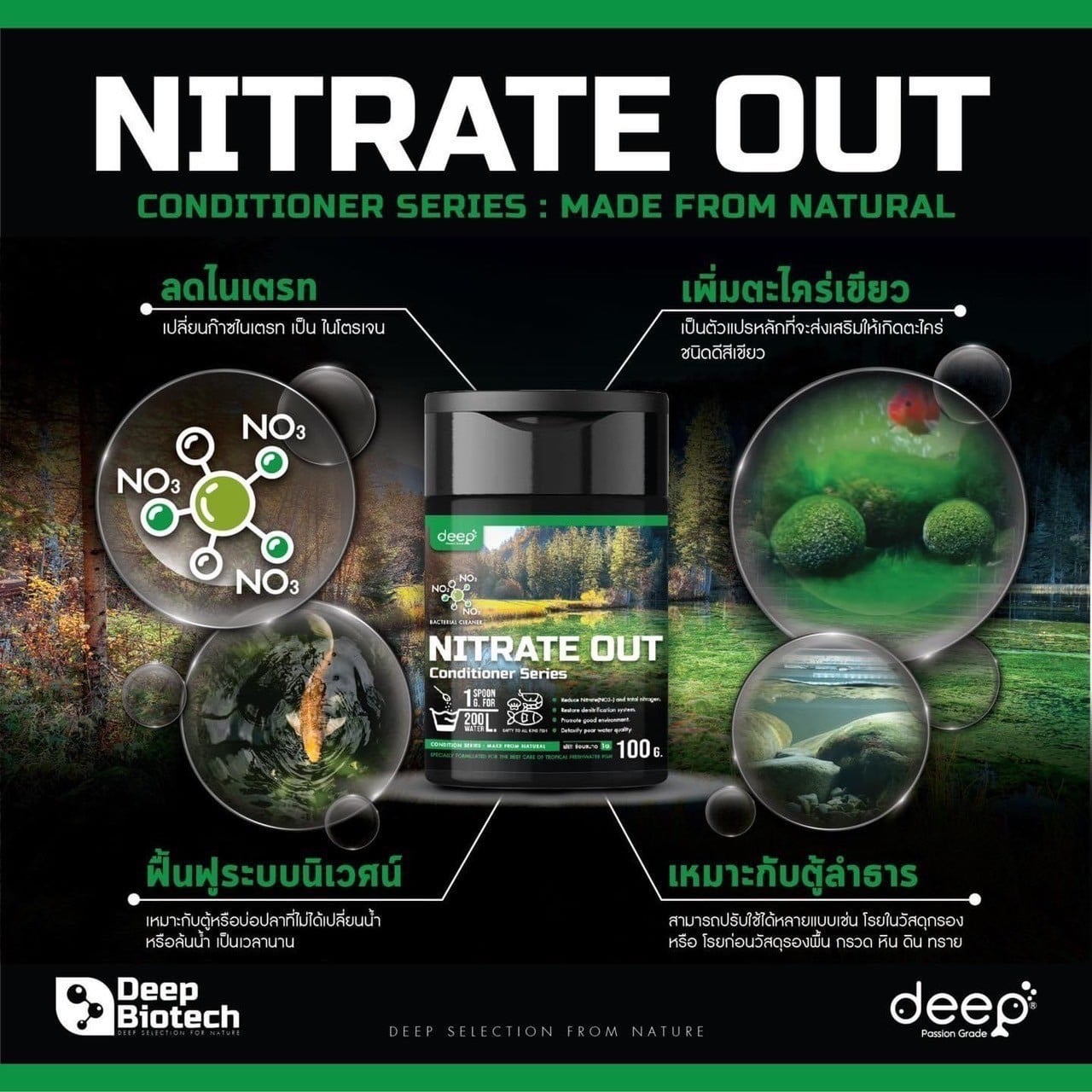 แบคทีเรียลดไนเตรท+เพิ่มตะไคร่เขียว DEEP BIOTECH NITRATE OUT (ชนิดผง) 100 กรัม_1